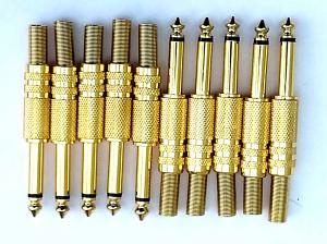 10 x GOLD MONO GUITAR 6.35MM JACK PLUG